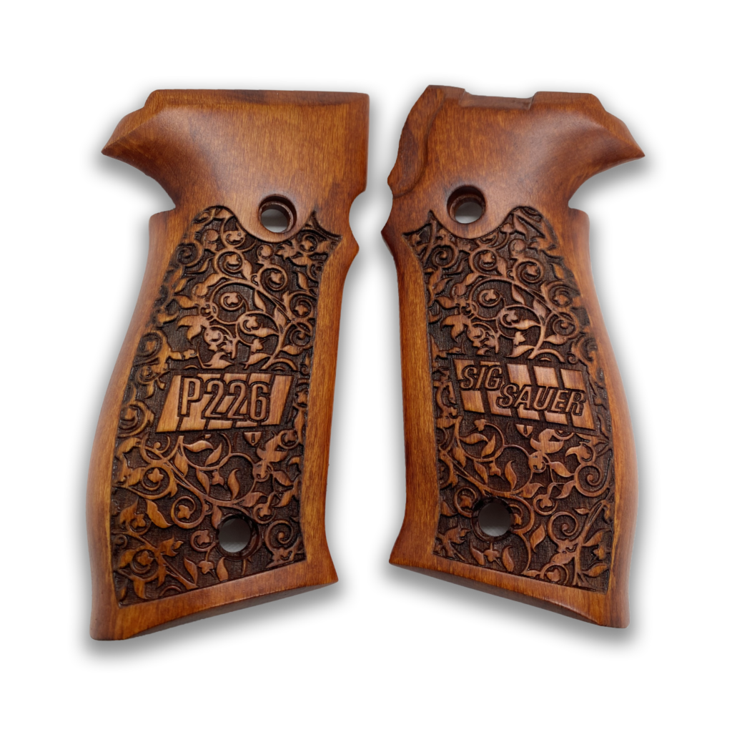 Beretta 92FS Beechwood Grips - Celestial & Floral Emblems with Stippling
