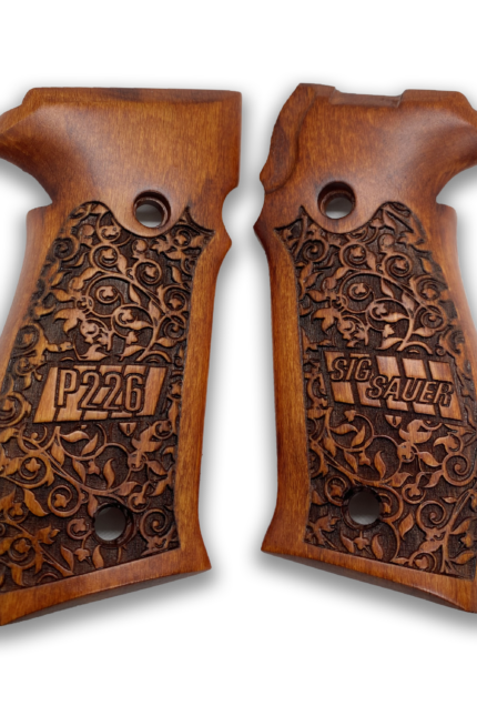 Beretta 92FS Beechwood Grips - Celestial & Floral Emblems with Stippling