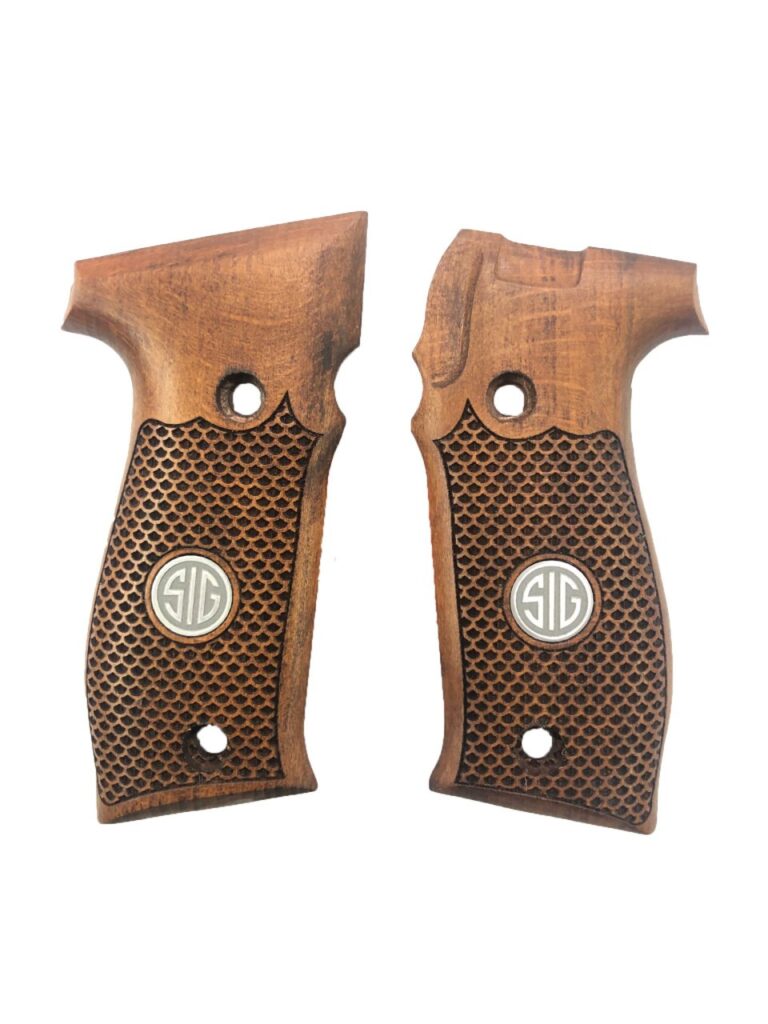 Beretta 92FS Beechwood Grips - Gear & Skull with Stippling