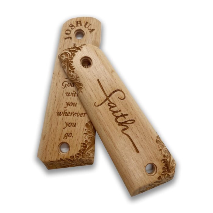 Beech Wood 1911 Grips - Ornate Floral Pattern With Joshua 1:9 - Image 2