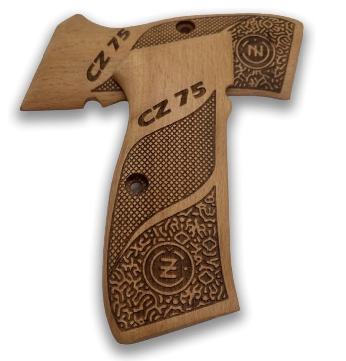 Beech Wood Cz 75 Grips - Honeycomb And Maze Design With Branding - Image 3