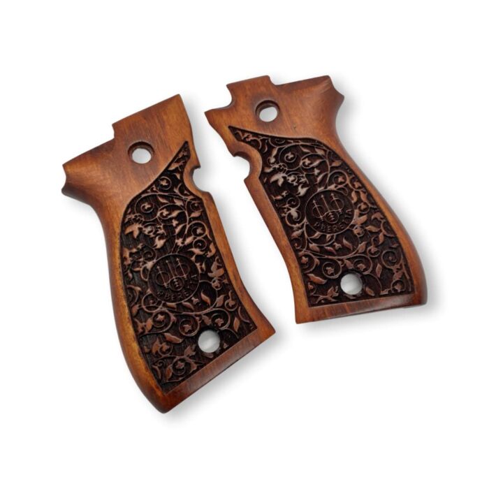 Beech Wood Pistol Grips – Monogram Scrollwork Pattern For Beretta F 81 - Image 2
