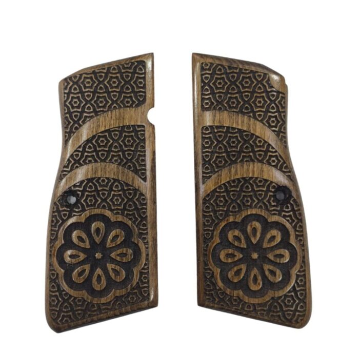 Browning Hi-Power - Beechwood Grips With Floral Center
