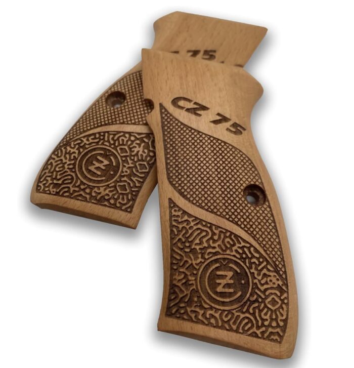 Beech Wood Cz 75 Grips - Honeycomb And Maze Design With Branding - Image 2
