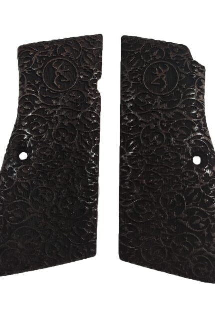 Browning Hi-Power Beechwood Grips: Exquisite Craftsmanship with Rose and Deer Head Design