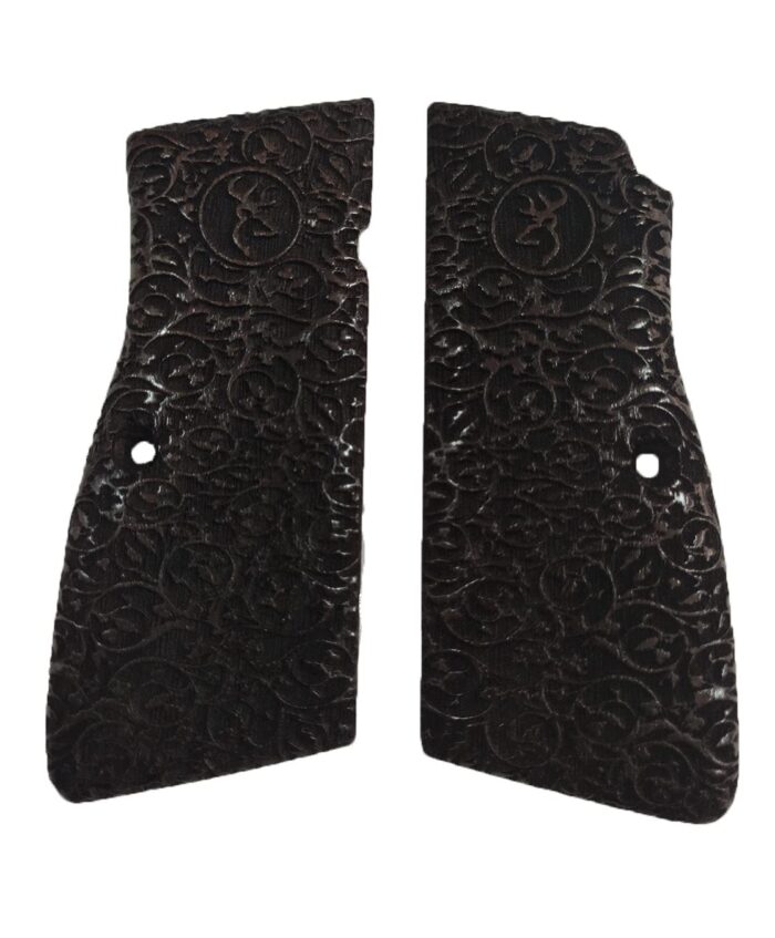 Browning Hi-Power Beechwood Grips: Exquisite Craftsmanship With Rose And Deer Head Design