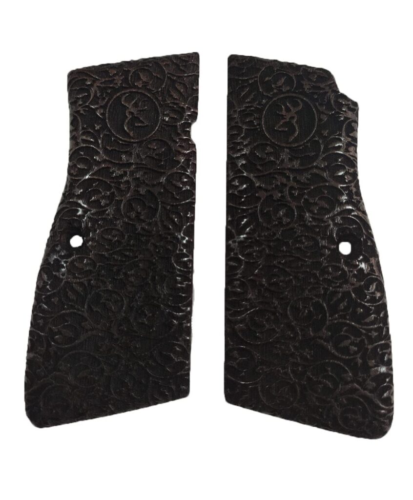 Browning Hi-Power Beechwood Grips: Exquisite Craftsmanship with Rose and Deer Head Design