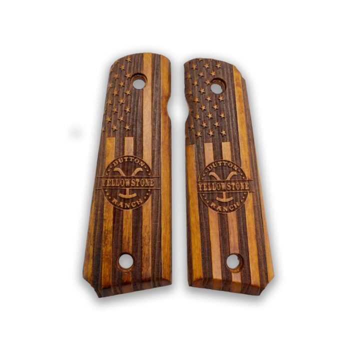 Star Field, Stripes &Amp;Amp; Emblem - Beech Wood Grips For 1911