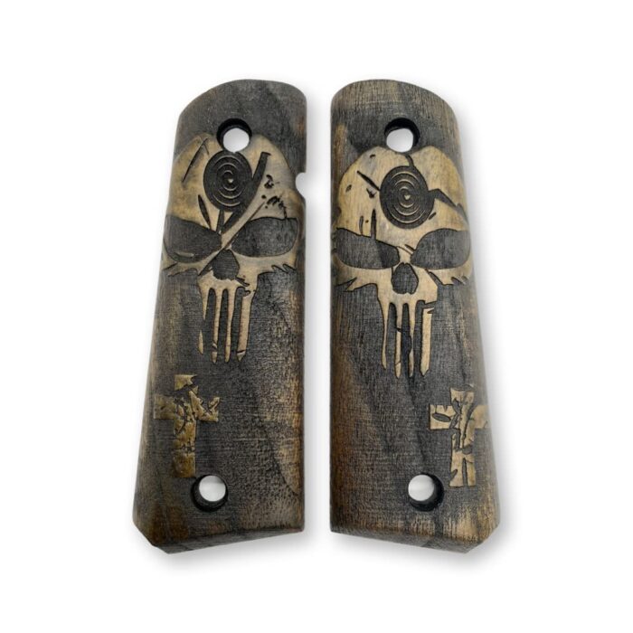 Engraved Skull And Cross Design - Beech Wood 1911 Grips