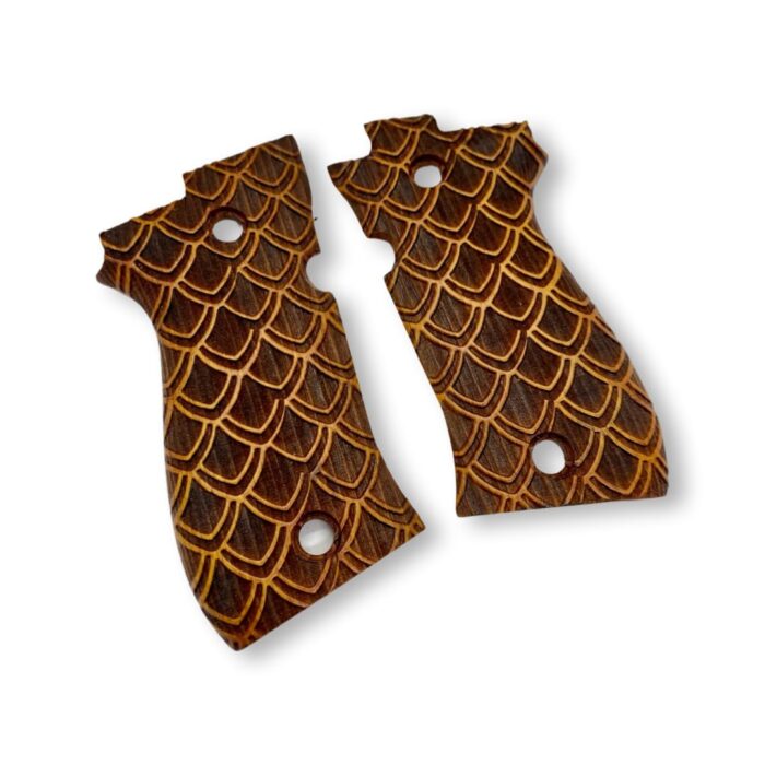 Beech Wood Pistol Grip For Beretta F 81  - Overlapping Scales Pattern - Image 2
