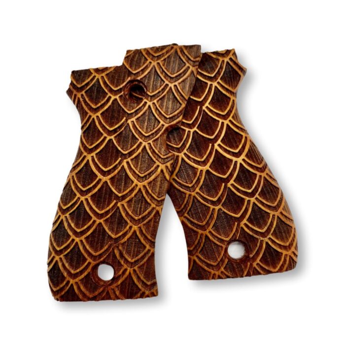 Beech Wood Pistol Grip For Beretta F 81  - Overlapping Scales Pattern - Image 4