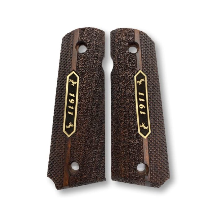 1911 Premium Wooden Grips – Checkered With 1911 Inlay