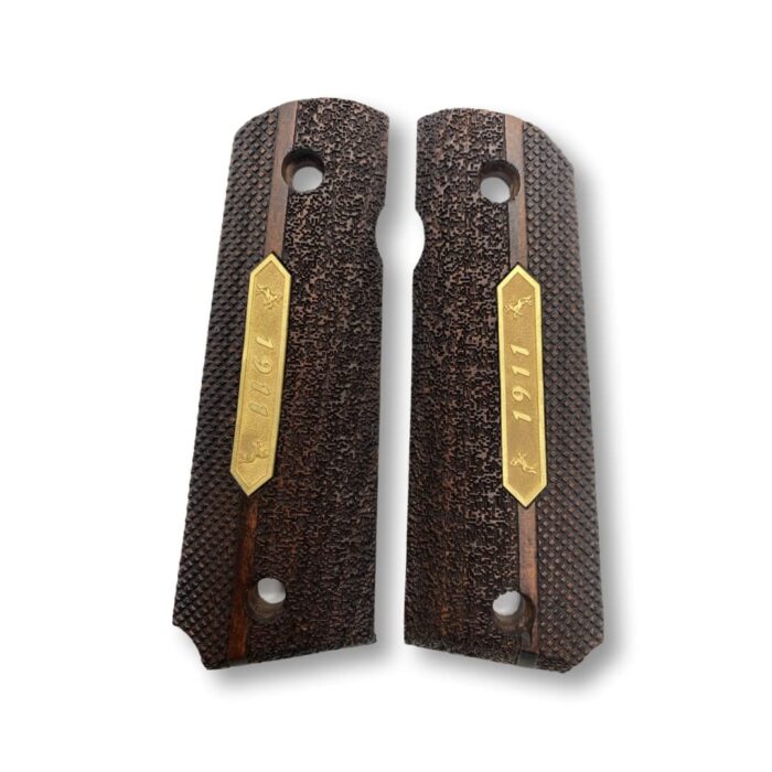 Premium 1911 Wood Grips For Ultimate Elegance : Gold And Textured Surface