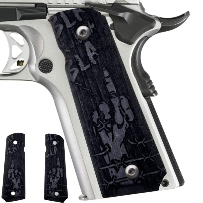 Beech Wood 1911 Grips - Bold Lettering Design