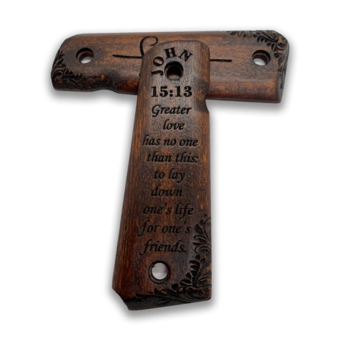 Beech Wood Grips For 1911 – Floral Scrollwork &Amp; Inspirational Text - Image 3