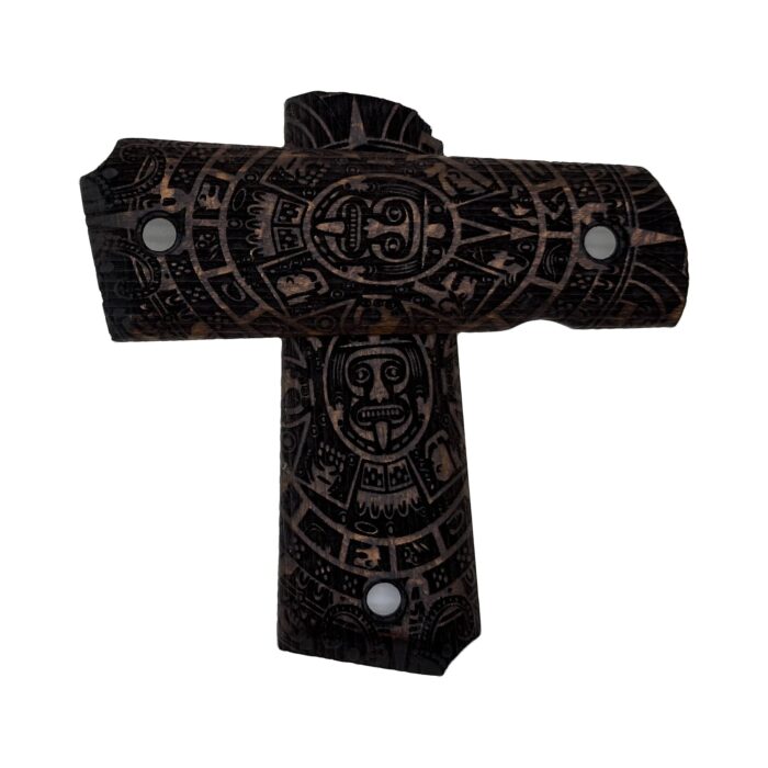 Beech Wood 1911 Grips - Tribal Mask With Symbols - Image 4