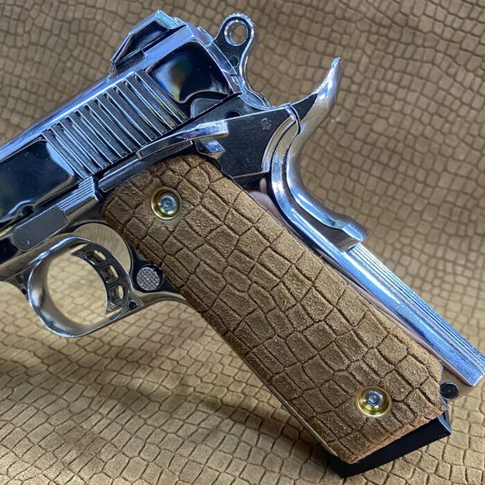 Beech Wood And Leather Grips For 1911 – Textured Alligator Pattern - Image 2