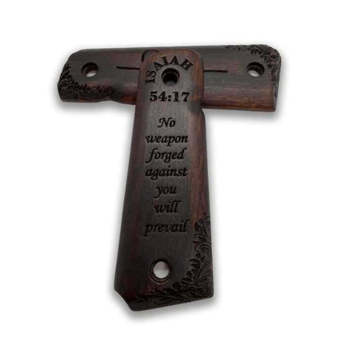Beech Wood Grips For 1911 – Floral Scrollwork &Amp; Inspirational Text - Image 3