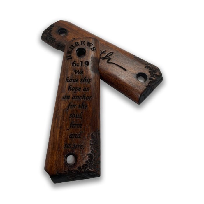 Beech Wood Grips For 1911 – Floral Scrollwork &Amp; Inspirational Text - Image 3