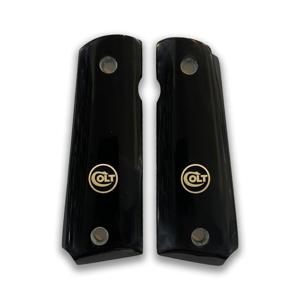 1911 Colt Logo Grips - Gloss Black Beechwood with Gold Emblem