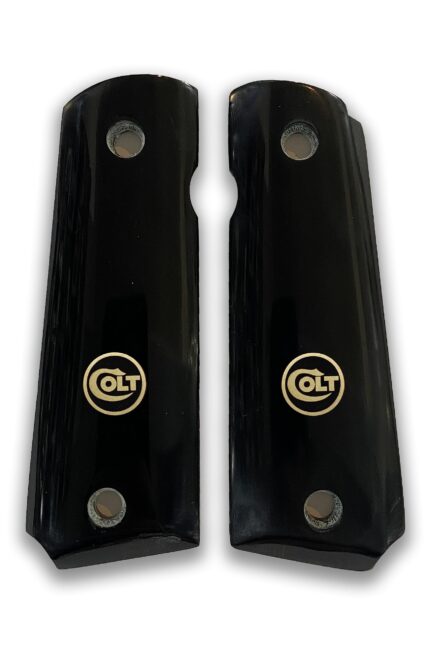 1911 Colt Logo Grips - Gloss Black Beechwood with Gold Emblem