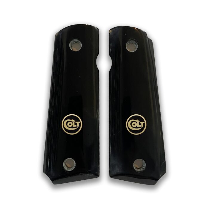 1911 Colt Logo Grips - Gloss Black Beechwood With Gold Emblem