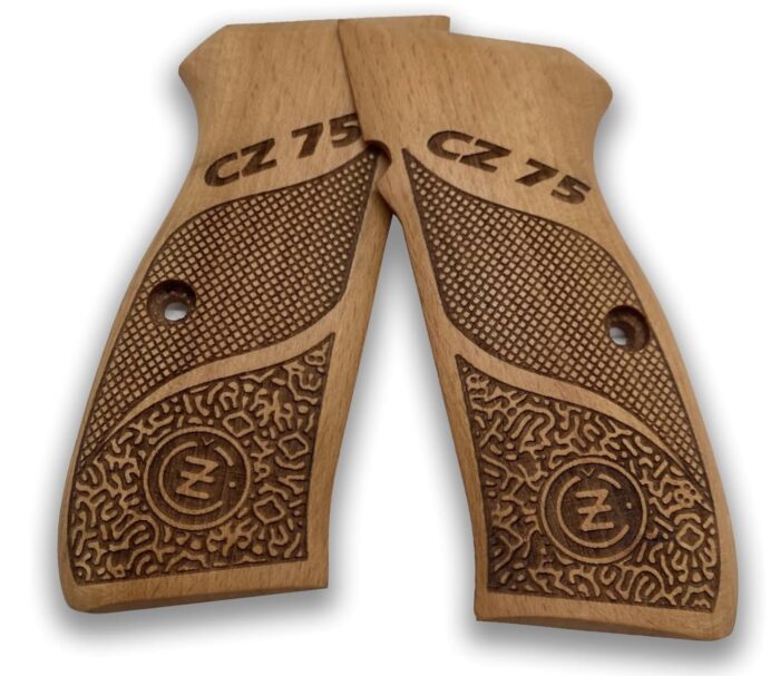 Beech Wood Cz 75 Grips - Honeycomb And Maze Design With Branding - Image 4