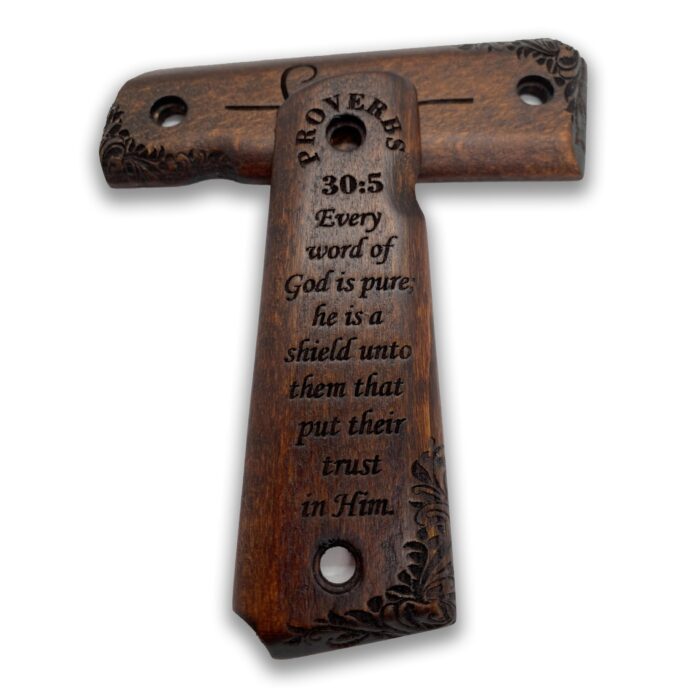 Beech Wood Grips For 1911 – Floral Scrollwork &Amp; Inspirational Text - Image 3