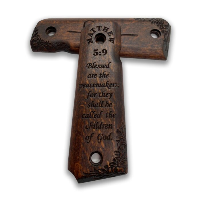 Beech Wood Grips For 1911 – Scrollwork And Inspirational Text - Image 3