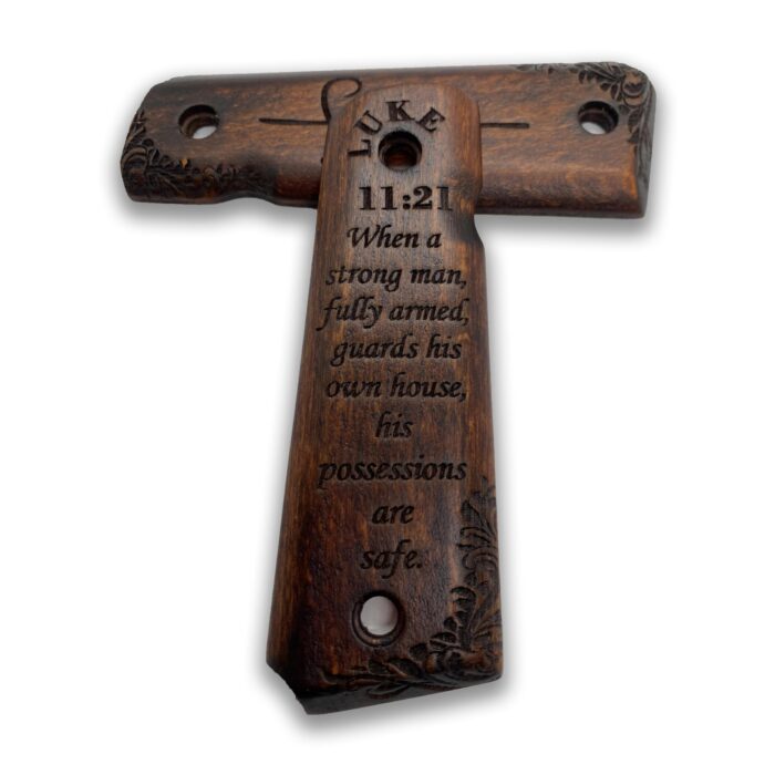 Beech Wood Grips For 1911 – Floral Scrollwork &Amp; Inspirational Text - Image 3