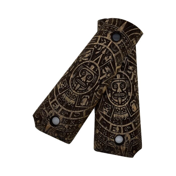 Beech Wood 1911 Grips - Tribal Spirit Face Design - Image 4