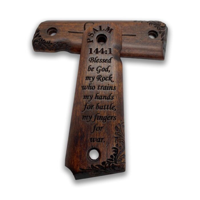 Beech Wood Grips For 1911 – Scrollwork And Inspirational Text - Image 3