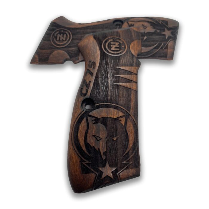 Beech Wood Cz 75 Grips - Wolf Emblem With Distressed Texture - Image 3