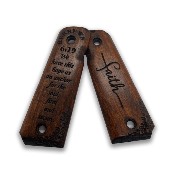 Beech Wood Grips For 1911 – Floral Scrollwork &Amp; Inspirational Text - Image 4
