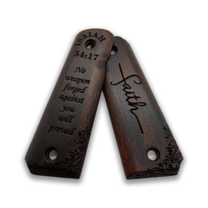 Beech Wood Grips For 1911 – Floral Scrollwork &Amp; Inspirational Text - Image 4