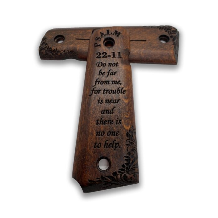 Beech Wood Grips For 1911 – Floral Scrollwork &Amp; Inspirational Text - Image 3