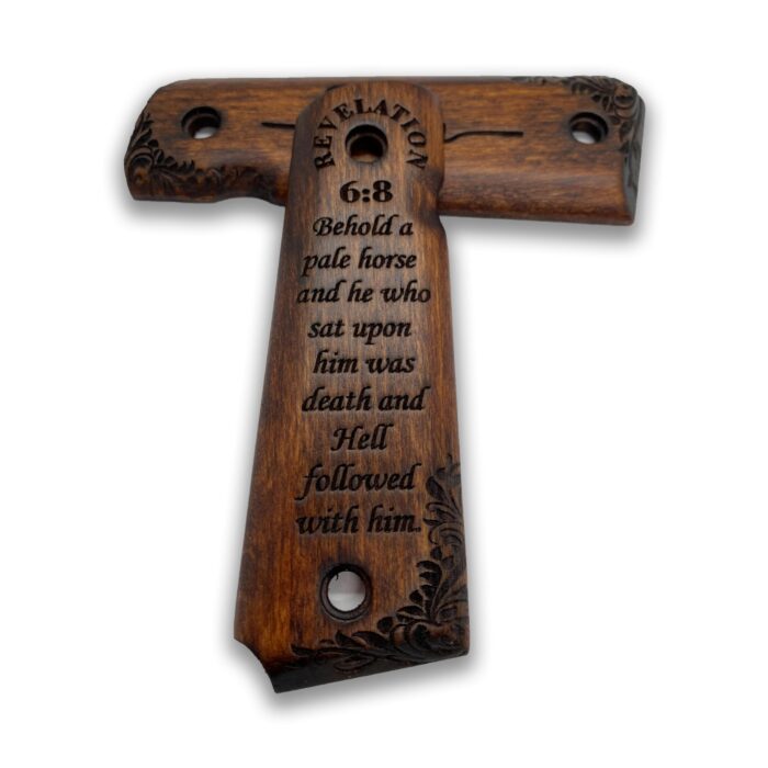 Beech Wood Grips For 1911 – Floral Scrollwork &Amp; Text - Image 3