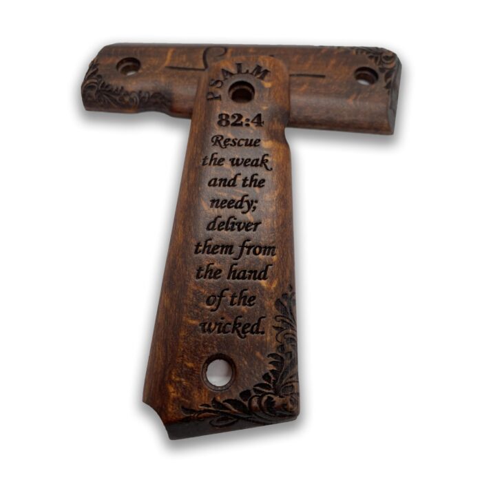 Beech Wood Grips For 1911 – Scrollwork And Inspirational Text - Image 3