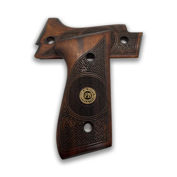 Beech Wood Pistol Grip For Beretta 92S Classic  – Engraved Initials &Amp; Floral Motifs - Image 3