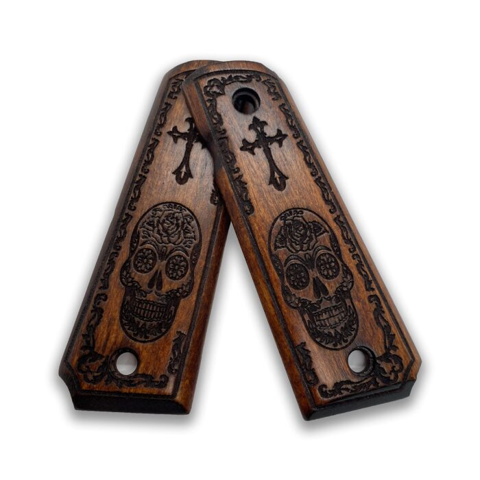 Gothic Series - Skull &Amp; Crossbones Beechwood Grip For 1911 - Image 4