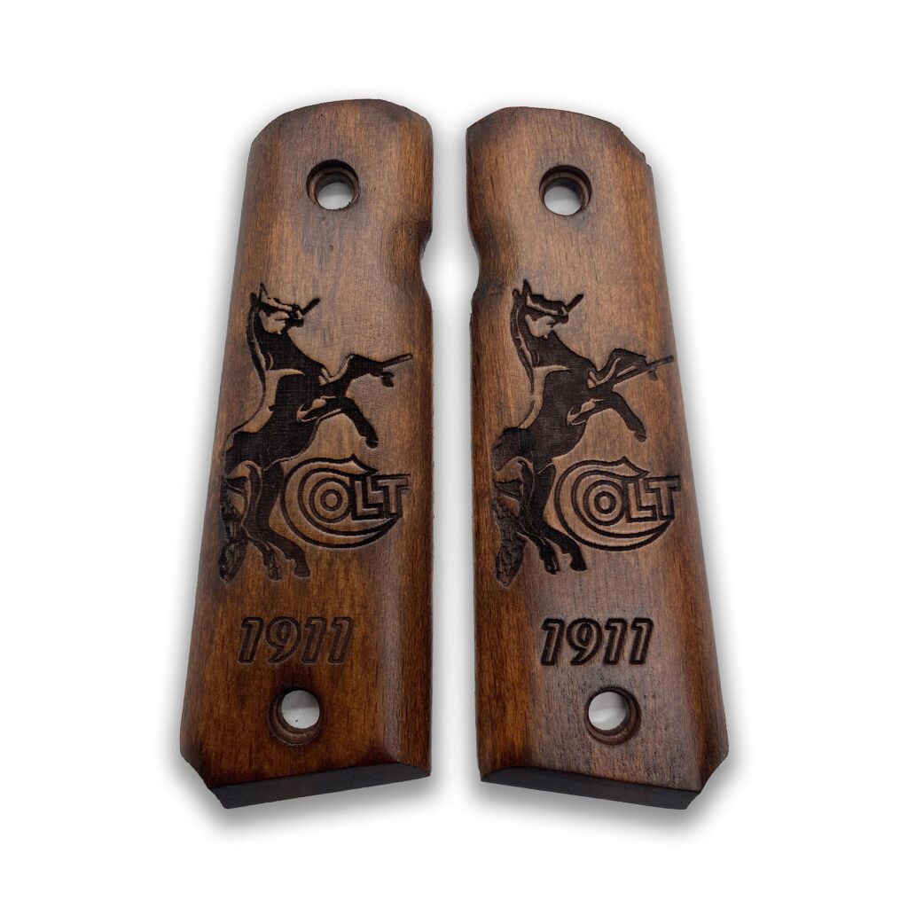 1911 Engraved Colt Logo Grips - Beechwood with Detailed Etching