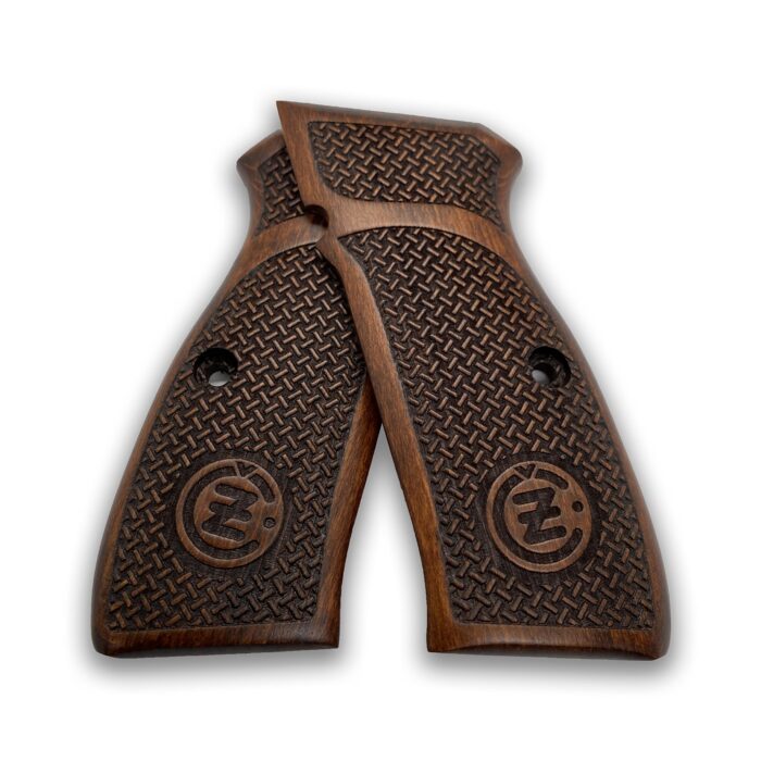 Beech Wood Cz 75 Grips - Textured Diamond Pattern With Emblem - Image 4