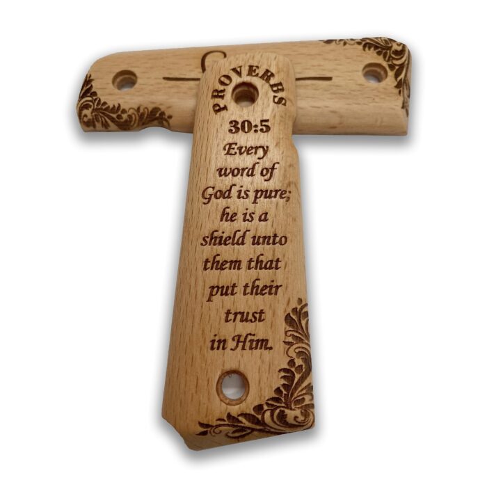 Beech Wood 1911 Grips - Ornamental Scrollwork With Proverbs 30:5 - Image 3