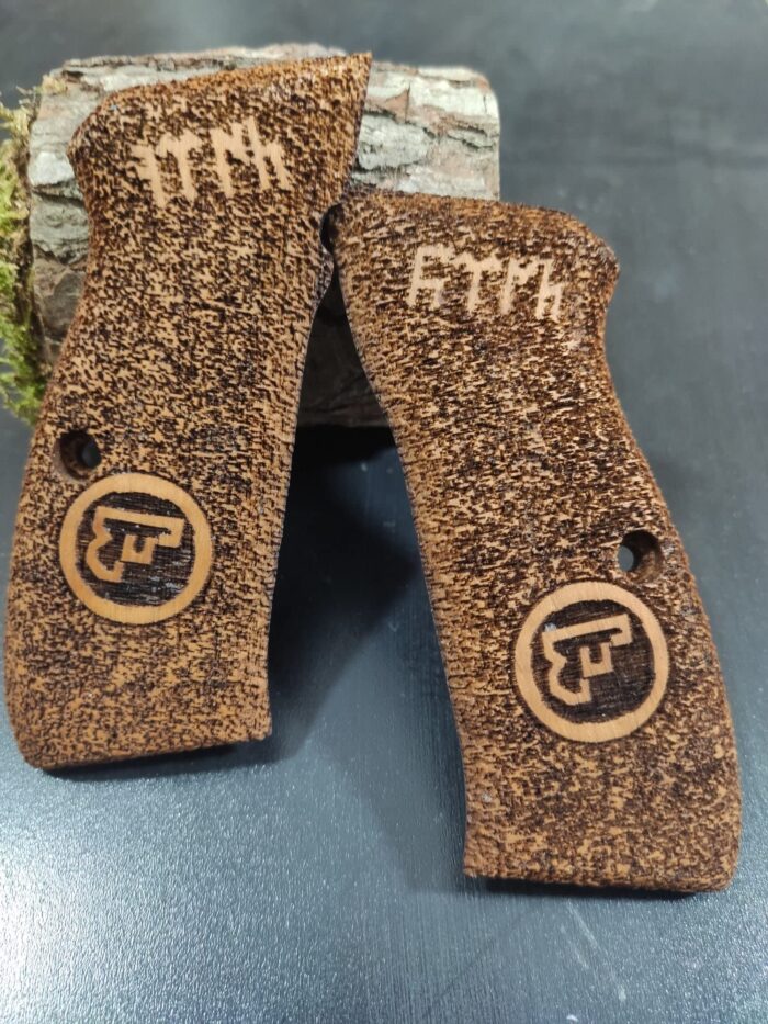 Beech Wood Cz 75 Grips - Speckled Texture With Emblem - Image 3