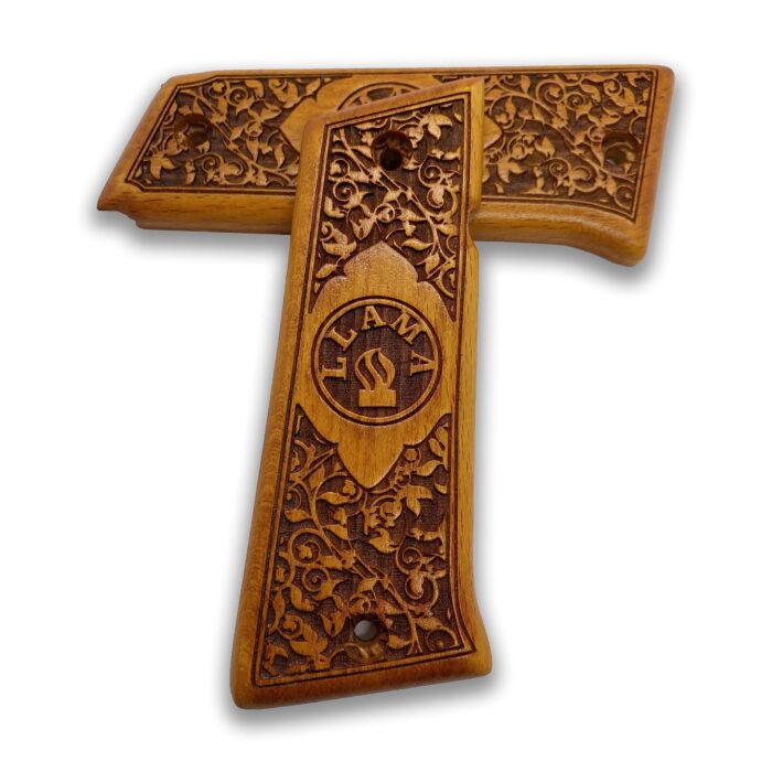 Beech Wood Pistol Grip For Llama 9Mm – Embossed Emblem &Amp; Scrollwork - Image 3