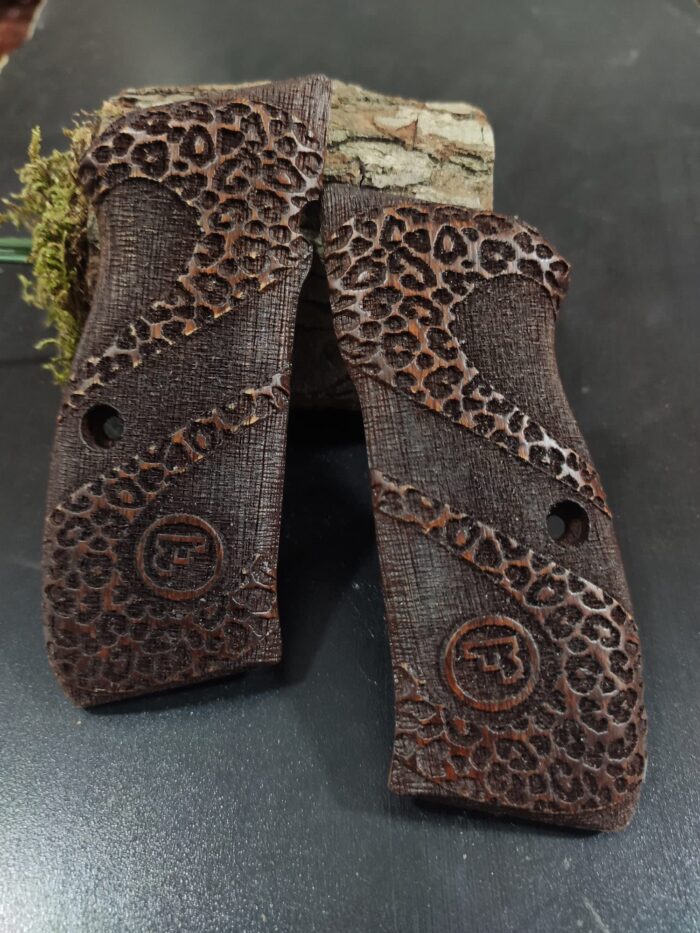 Beech Wood Cz 75 Grips - Animal Print With Diagonal Stripe And Emblems - Image 3
