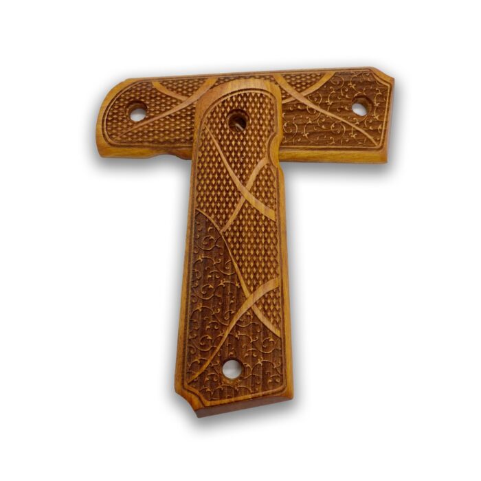 1911 Geometric Lace &Amp; Stipple Beechwood Grips - Image 3