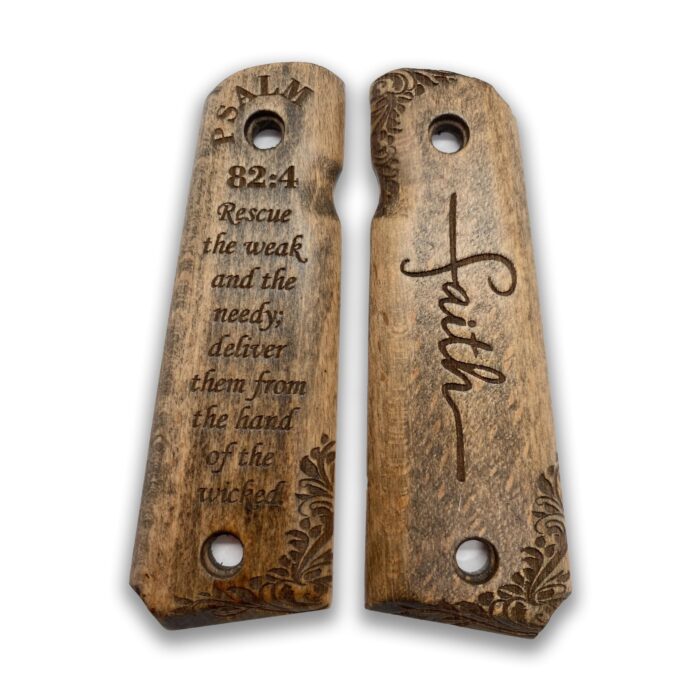 Ornate Scrollwork Design - Beech Wood Grips For 1911