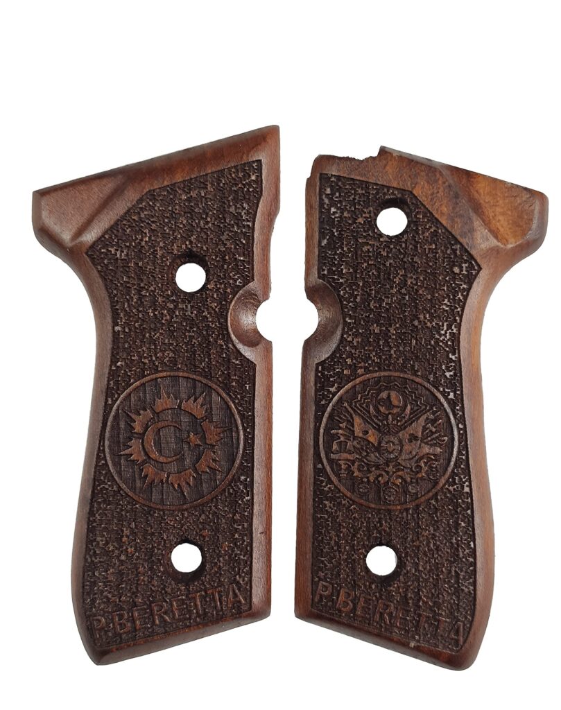 Beretta 92FS Beechwood Grips - Heraldic Crest & Stippled