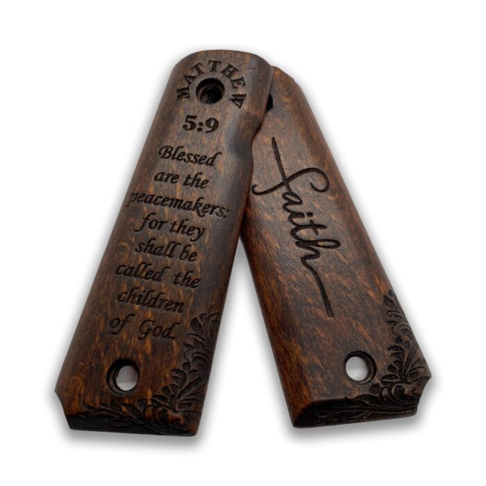 Beech Wood Grips For 1911 – Scrollwork And Inspirational Text - Image 4